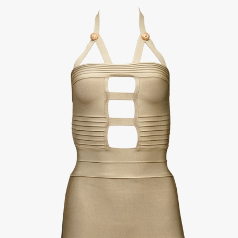 Gold Halter Bandage Dress